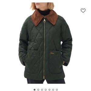 Barbour Woodhall Olive Quilted Jacket with Brown Collar